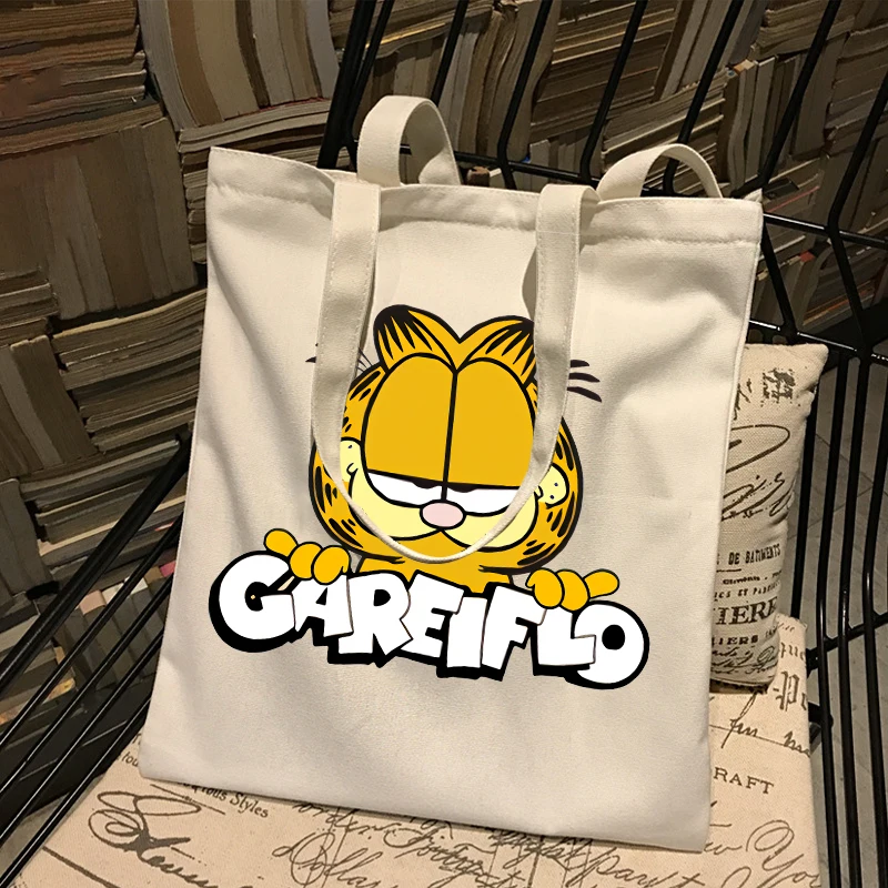 Garfield Shoulder Bag Anime Cartoon Cat Printed Canvas Handbag Portable Student Large Capacity Stationery Storage Bags Gifts