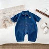 Korean Style Newborn Bodysuit Baby Jumpsuit Boy Girl Autumn Outdoors Bear Prints Denim Romper 0-2yrs 6