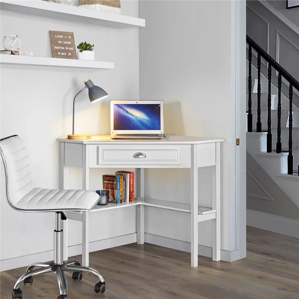 Description Picture 6 of itemEasyfashion Corner Writing Desk with Storage Drawer, White,41.70 x 28.00 x 30.00 Inches