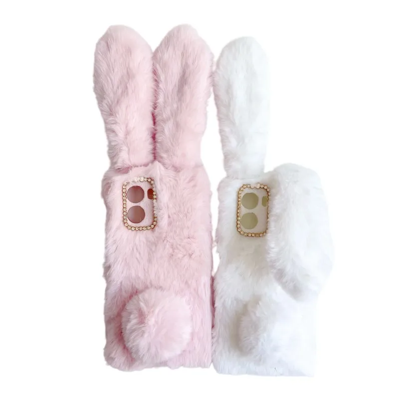 Fluffy Cute 3D Rabbit Fur Phone Case - Cozy and Adorable Cover