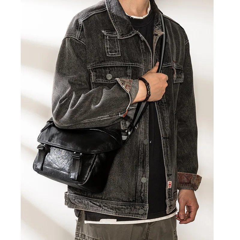 

Simple casual natural real leather men Package cover type shoulder bag outdoor daily luxury weekend soft cowhide messenger bag