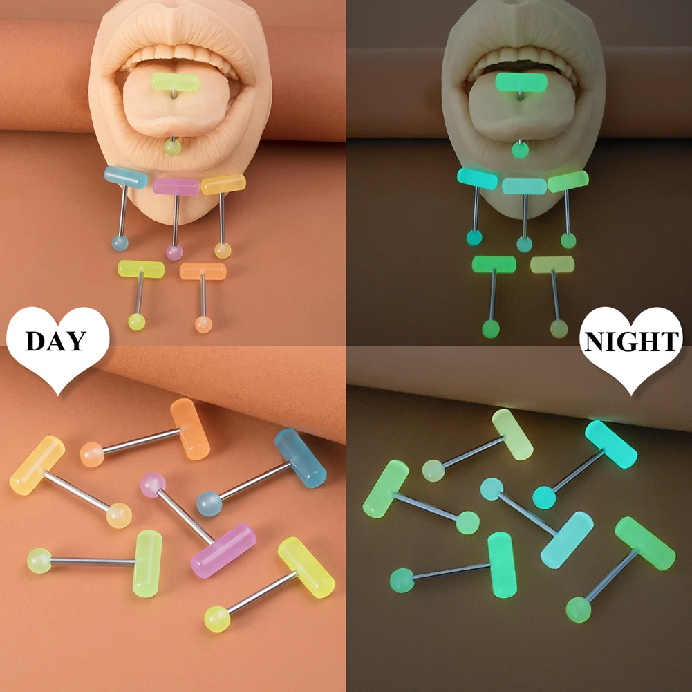 14G Glowing Acrylic Pill Tongue Rings Surgical Steel Luminous