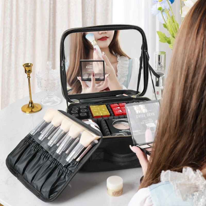 2022 New Smart LED Makeup bag For Women With Mirror With Compartments  Waterproof PU Leather Travel Cosmetic Case For Women - AliExpress