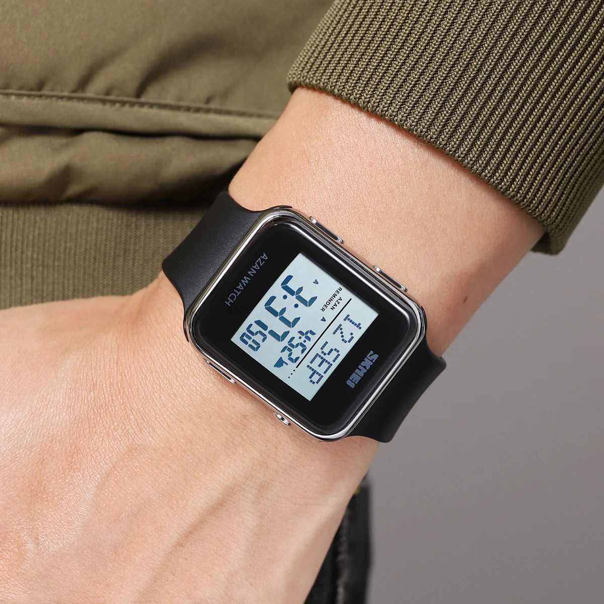 SKMEI Muslim Digital Watch For Men Women Led Light Display Watches Pilgrimage Time Reminder Direction Function Wristwatch 3