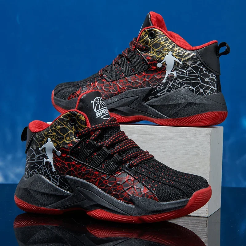 Kids Shoes Red Sneakers Boys Basketball Shoes Thick Sole Non-slip