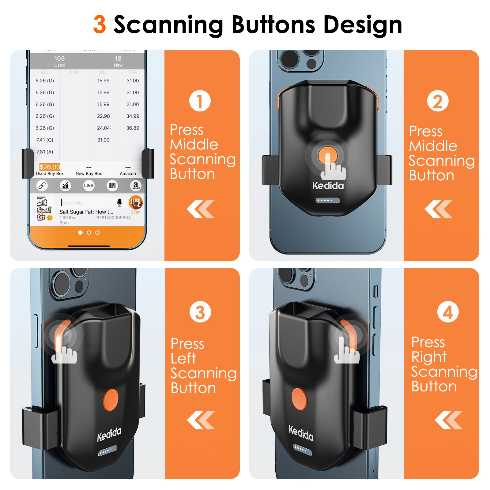 1D Bluetooth Barcode Scanner Kedida Portable Back Clip Wireless Bar Code Scanner Inventory Bar Code Reader Work with Windows