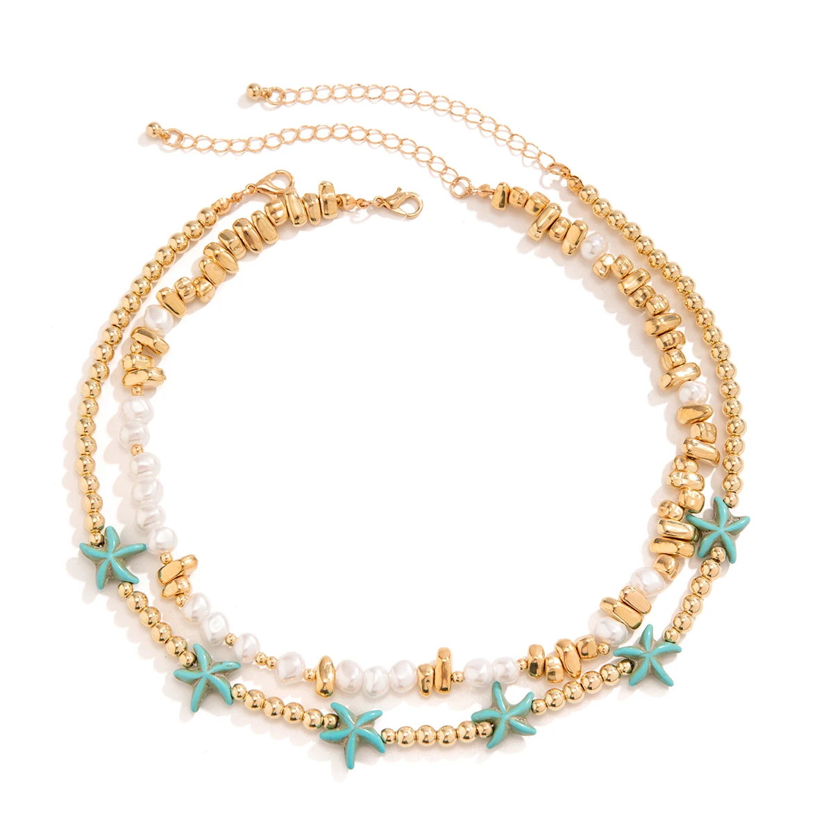 2 Teile/satz Boho Ozean Blau Seestern Stern Perlen Kette Halskette für Frauen Kpop Perle Choker Ästhetischen Strand Y2K_voghion.com