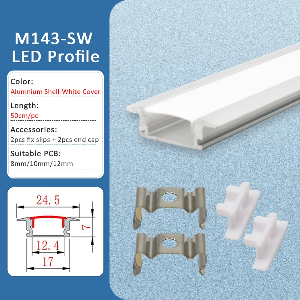 LED Strip Aluminum Profile 50CM Recessed Surface Mounted Aluminium Channel with Diffuser PC Cover for 8mm 10mm Linear Lighting image 15