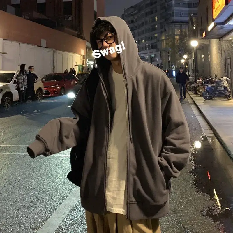 Men Hip Hop Comfy Pure Zip up Hoodies Autumn Fleece Hooded Sweatshirt Men  Hoodie For Men Classic Hoody Pullover Tops white