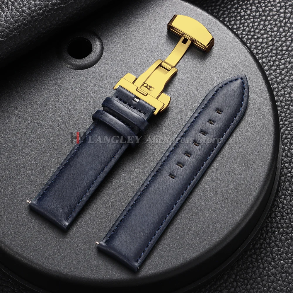 Vintage Genuine Cowhide Leather Watch Band Strap with Butterfly Buckle - Universal Bracelet
