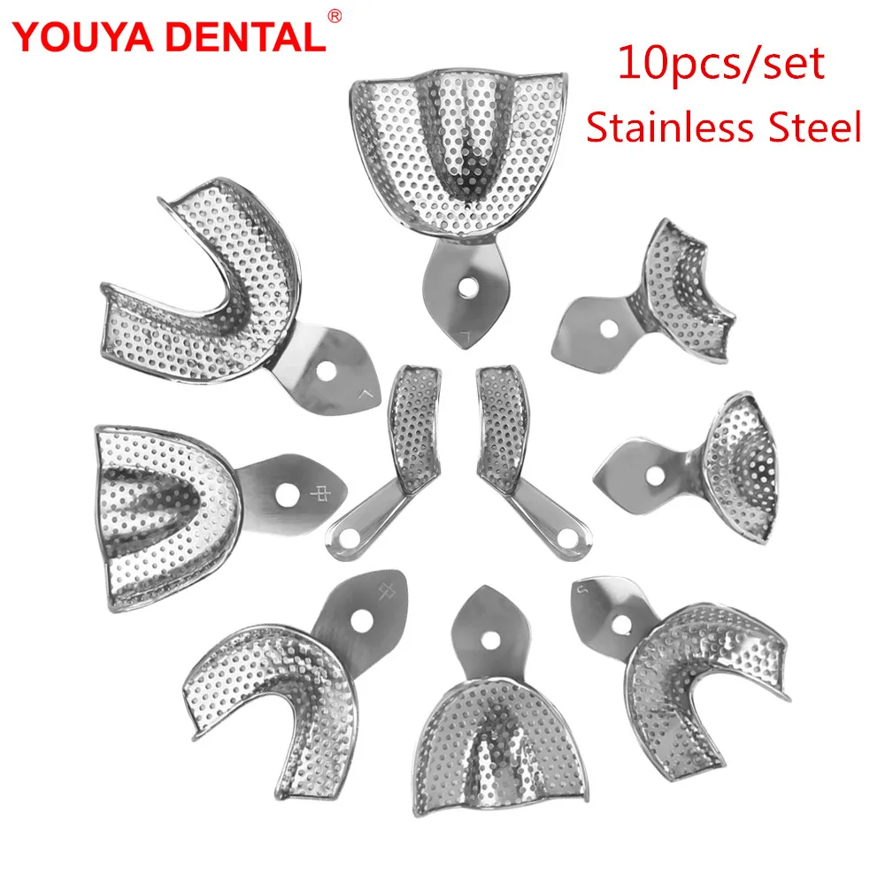 

10pcs Metal Dental Impression Trays Stainless Steel Dentist Teeth Tray Holder Set Autoclavable Denture Instrument Dentistry Tool