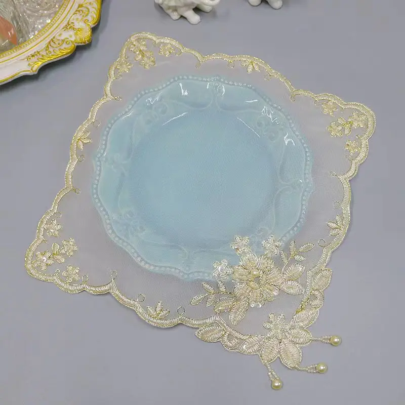 

HOT gold beads flowers Embroidery table cloth cover kitchen Christmas wedding dining tablecloth Table decoration and accessories