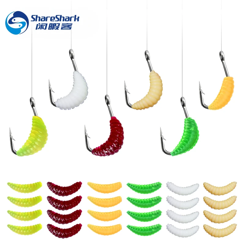 

100 PCS 2cm 0.3g Maggot Grub Soft Fishing Bait Hooks Smell Worms Glow Shrimps Fish Lure Carp Lure