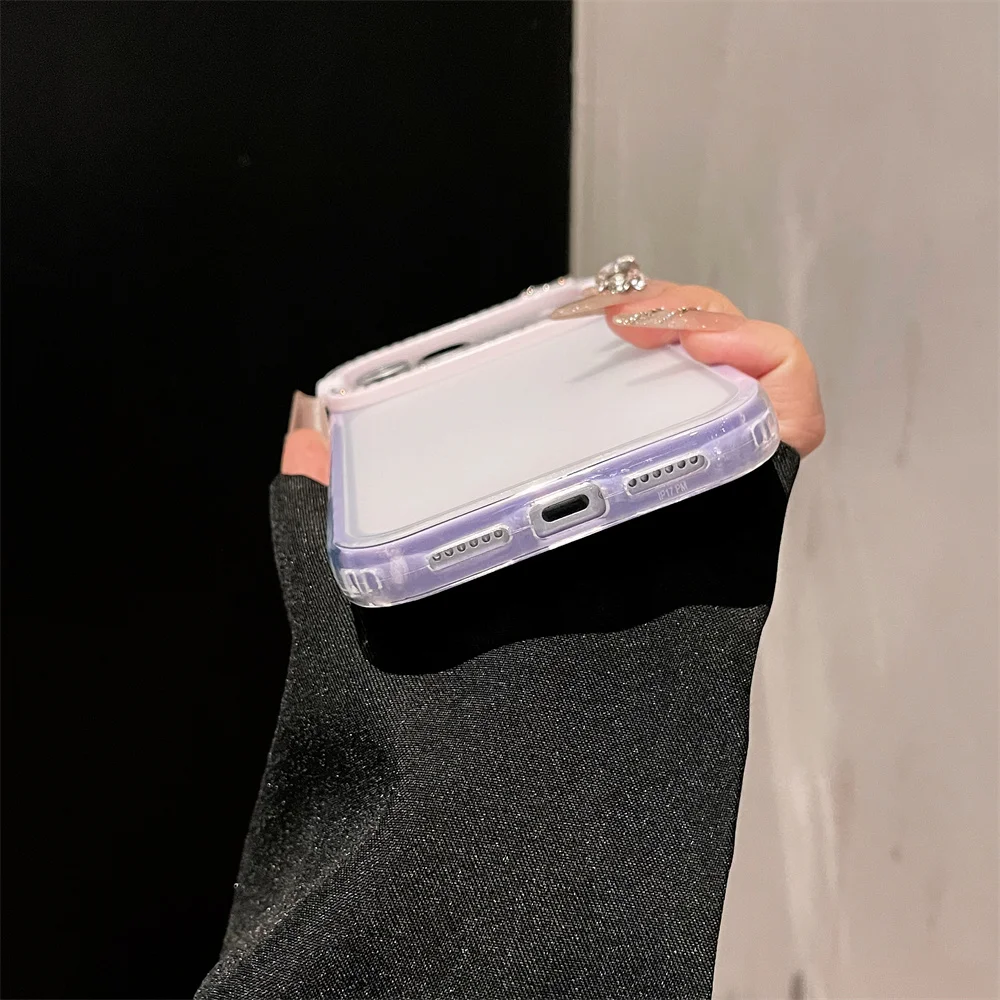Luxury Rhinestone Cat Ears Matte Transparent Phone Case with Candy Color Bumper