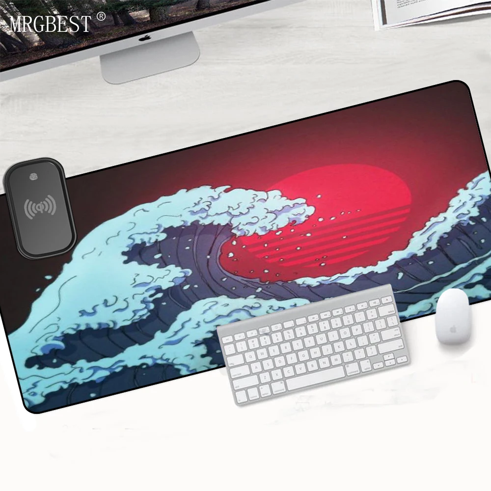 

Wireless Charging Mouse Pad The Great Wave Japan Style Mause Gamer Office Desks Padding Anime Mouse Mats Note Pad Play Mat