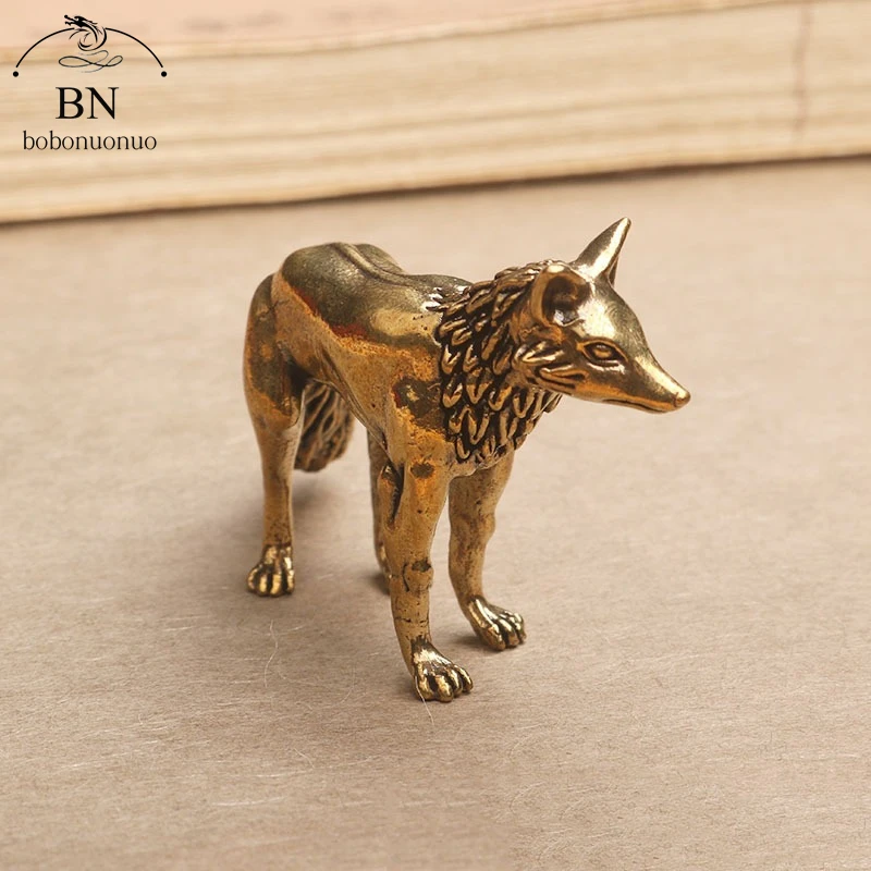 small fox Statue Metal Brass Tea Pet Table Ornament Lucky Home