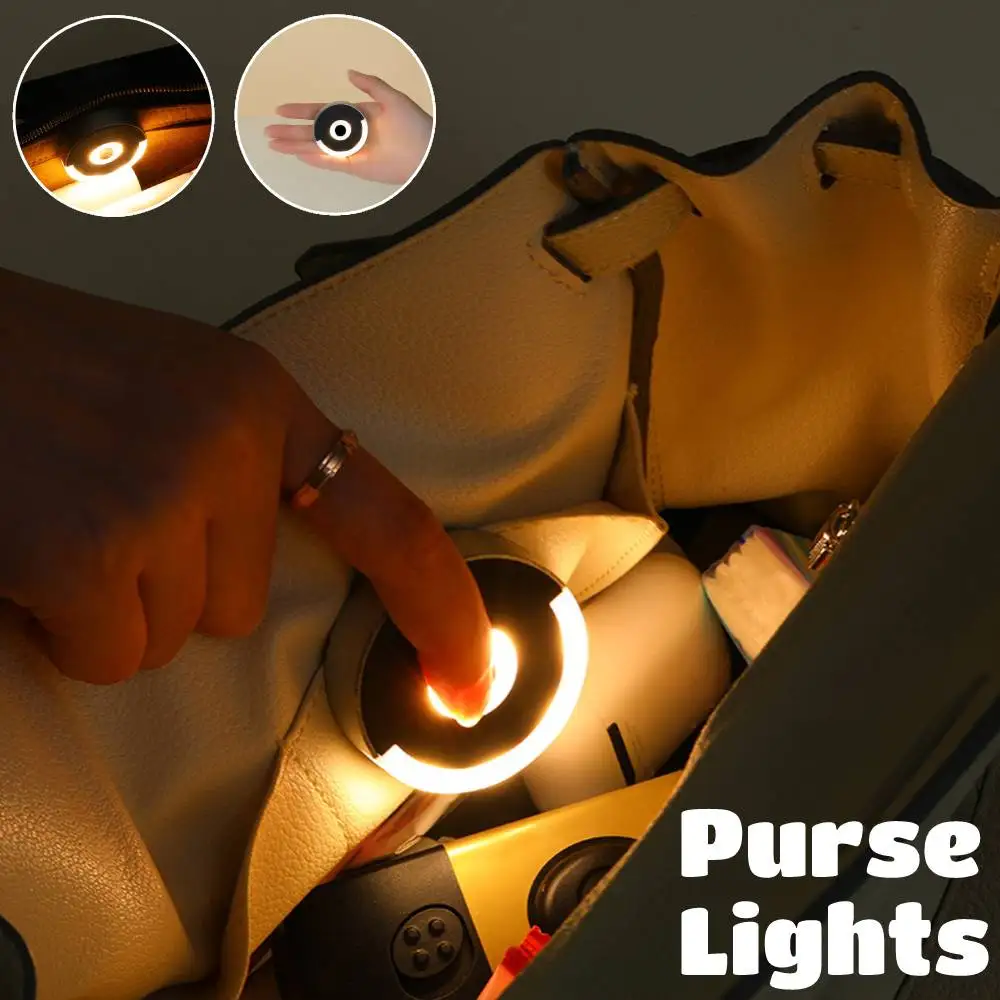 Handbag Light with Automatic Sensor Mini LED Purse Light Touch Control Round Bag Lights with Back Clip Bag Lamp Accessories