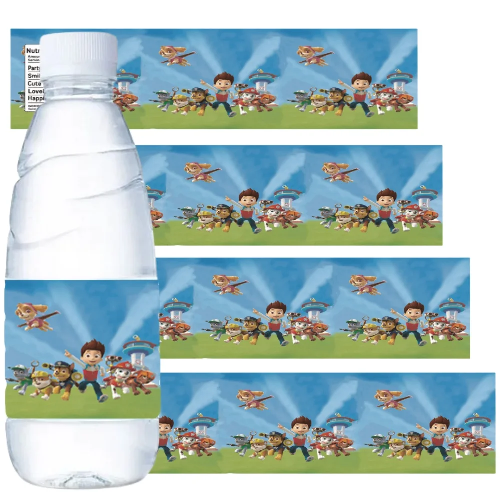 Paw Patrol Water Bottle Labels Stickers Dogs Wine Champagne Candy Wrap Kids Boys Birthday Party Decorations Supplies Gifts Toys
