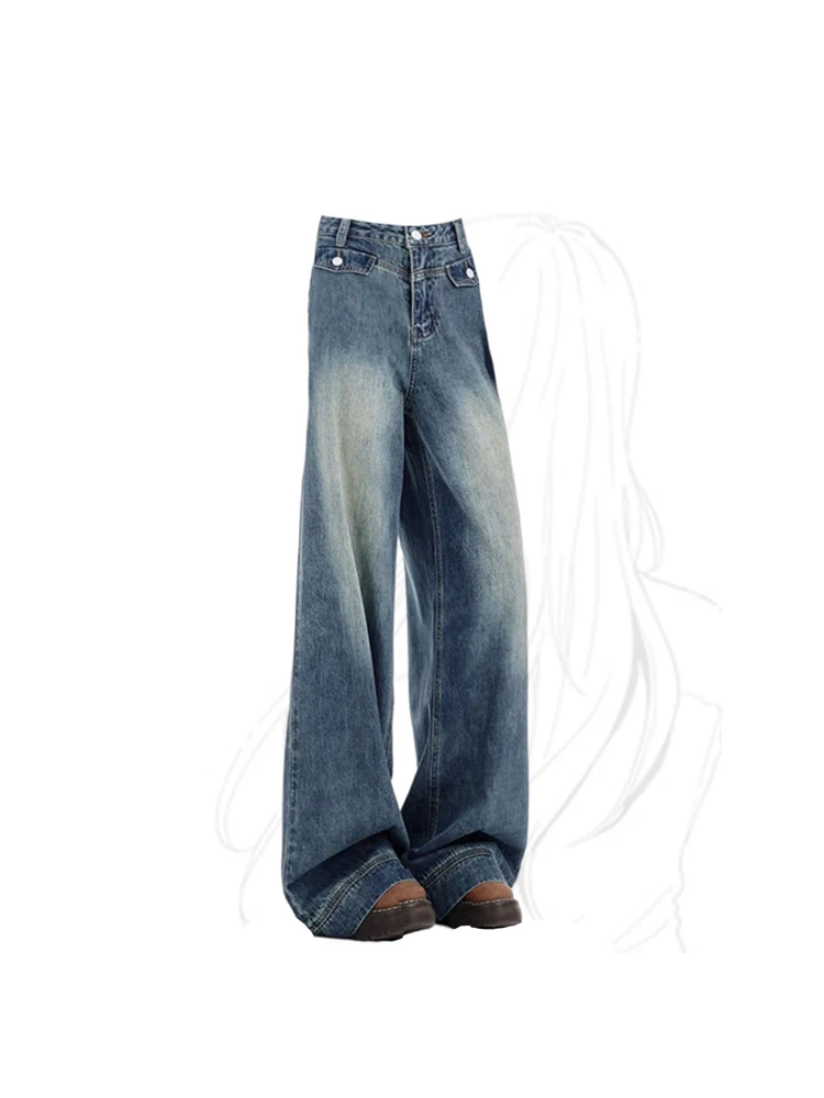 

Women's Blue Jeans Vintage 90s Y2k Fashion Oversize Streetwear Baggy Denim Trouser Korean 2000s High Waist Wide Leg Cowboy Pants