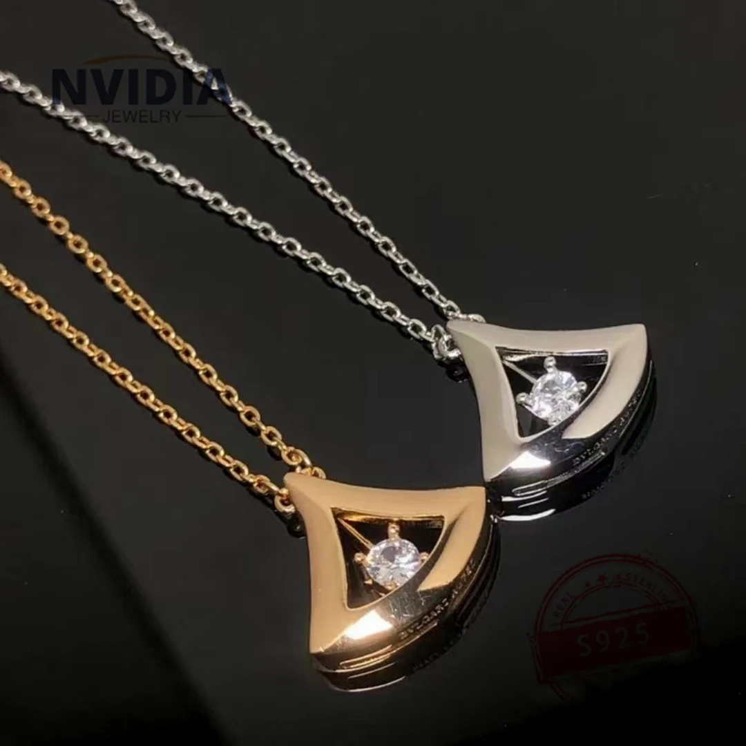 

2024 Fashion Jewelry BV Customized S925 Silver Luxury Fan Hollow Diamond Women's Necklace Birthday Party Earrings Gift