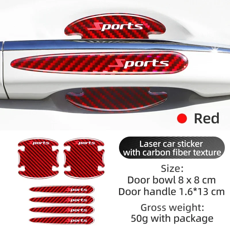 8PCS Carbon Fibre Car Door Handle Reflective Strips Universal Laser Anti-crash & Anti-scratch Body Decoration Reflec