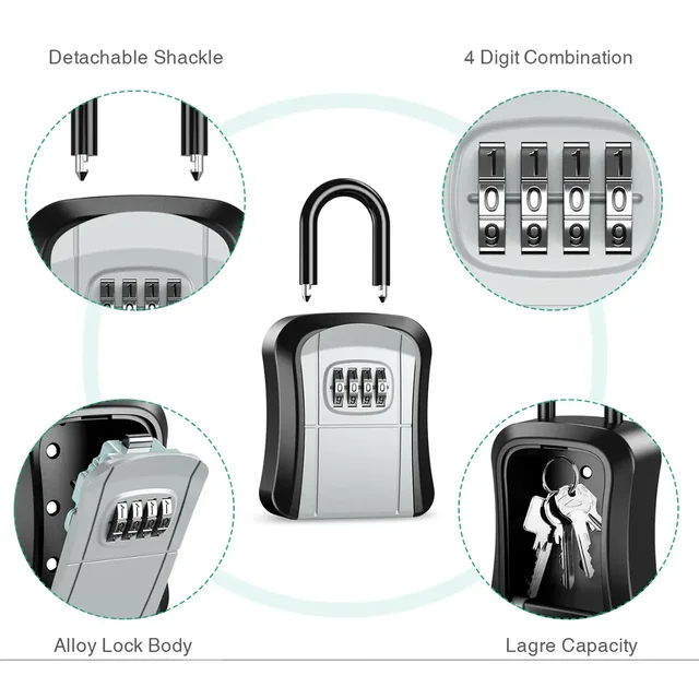 Waterproof Portable 4 Digit Code Aluminum Alloy Key Box Keeper Easy To Fix Anti-Rust Indoor and Outdoor Key Safe Box 3
