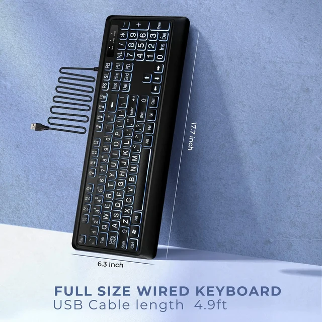 Print Backlit Keyboard Large Wired USB Lighted Computer Keyboard for Seniors and Low for Vision Individuals White Backl - Image 5