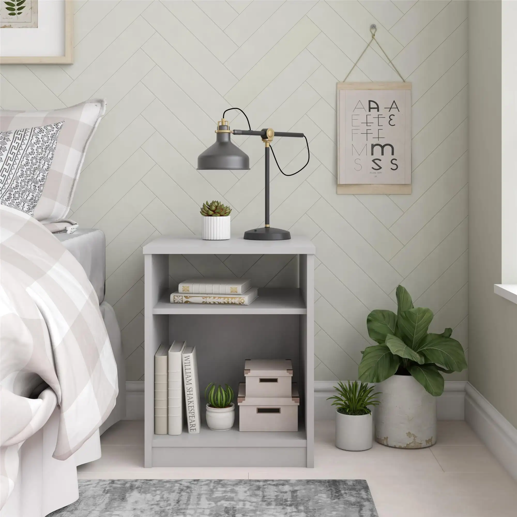 

(2 Pack) Mainstays Classic Open Dove Gray High Load-bearing Strong Stable and Durable Shelf Nightstand