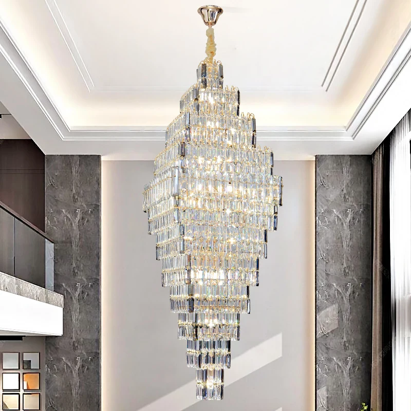 

European Style Villa Rotating Staircase K9 Crystal Chandelier Deluxe Hotel Lobby Banquet Hall Pendant Light