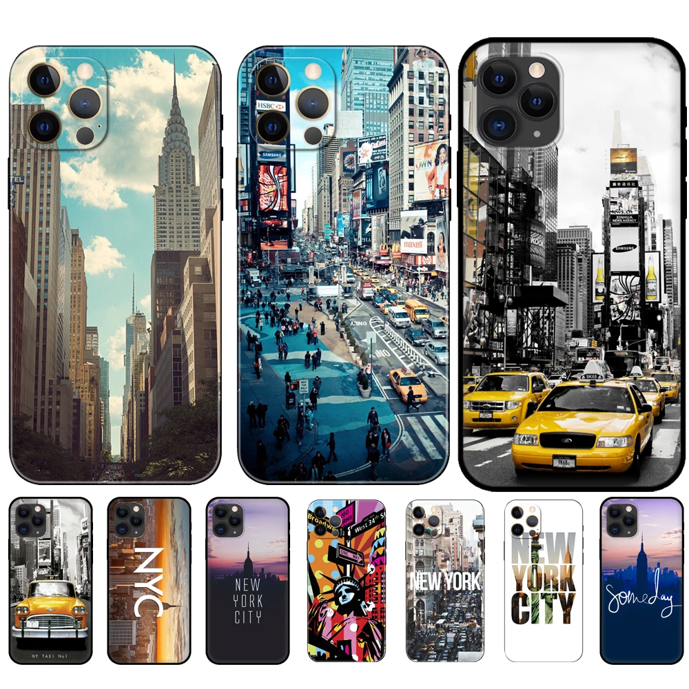 Black tpu case for iphone 5 5s se 2020 6 6s 7 8 plus x 10 XR XS 11 12 13 mini pro MAX back cover NYC NEW YORK city best cases for iphone 13 