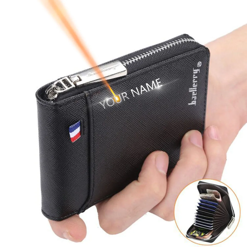 

New Short Men Wallets Small Slim Zipper Coin Pocket Credit Card Holder Male Engraved Wallet Clutch Photo Holder Brand Men Purses