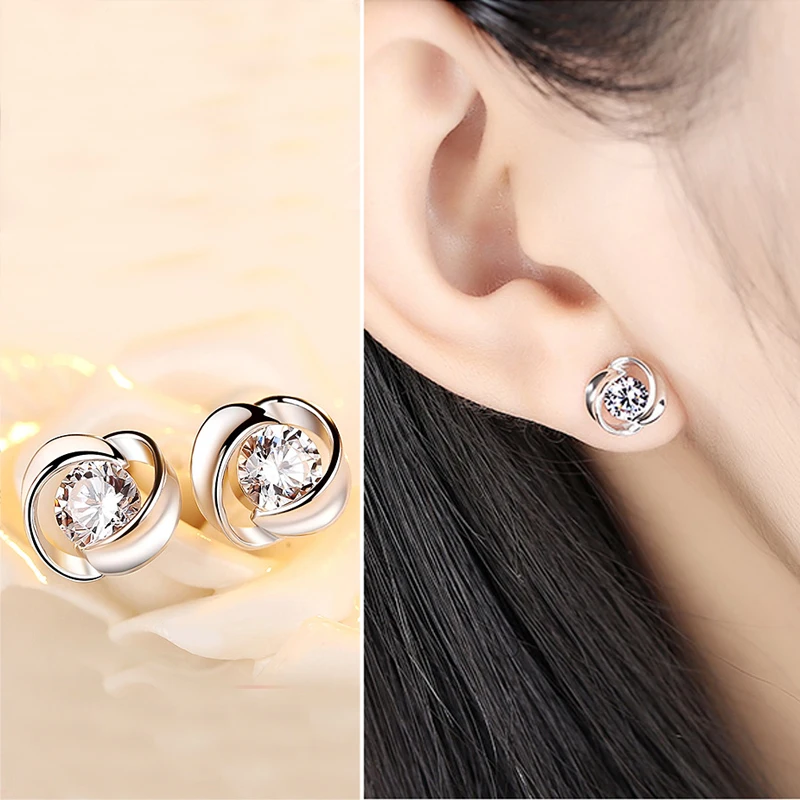 

Flash Pink/Sky Blue/Purple/White Crystal Zircon Rose Flower Stud Earring Fashion Jewelry Cubic Zirconia Earrings For Women Gift