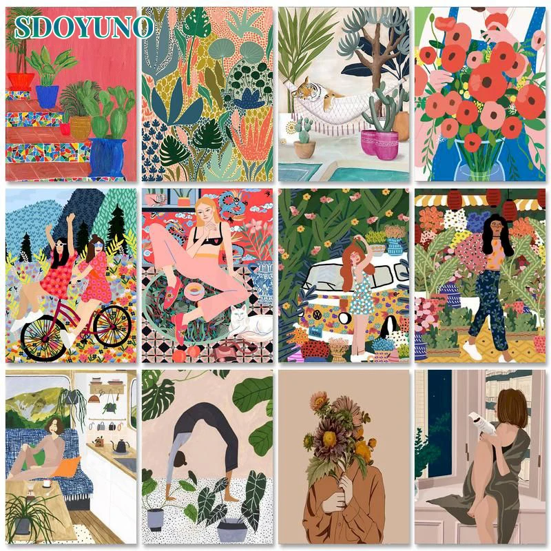 SDOYUNO 인테리어 그림, 아크릴 페인트, 그림 그리기, 동물 DIY 그림, 숫자 공예, 성인 가정 장식