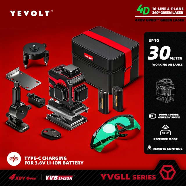 YEVOLT YVGLL4XS16 générateur de niveau Laser 4 planches 16 lignes marquage de sol d'entrepôt à spectre complet plage de travail de 30 m de haute précision 1