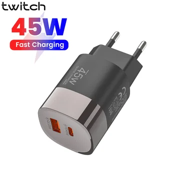 Caricatore USB da 45W a ricarica rapida con 2 porte USB PD, ricarica rapida QC 3.0 per iPhone, Samsung, Huawei, Xiaomi, caricatore USB C per telefono