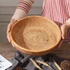 Round Rattan Fruit Bowls Natural Wicker Fruit Basket Boho Woven Storage Baskets Bread Tray for Kitchen Coffee Table Farmhouse 1