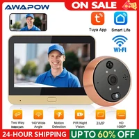 Awapow 3MP Tuya Peephole Door Cameras Video Intercom Doorbell Wifi Door Eye Digital Cameras PIR Detection Smart Home Security