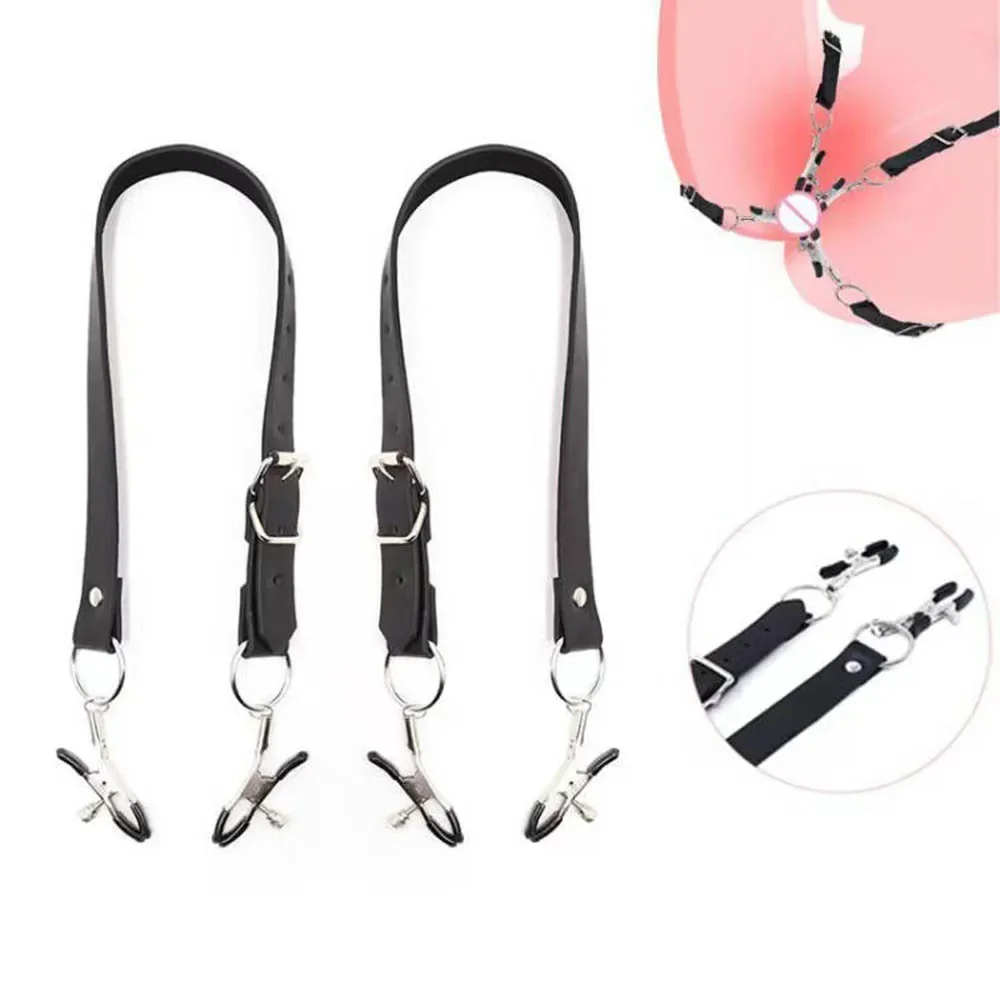 Leather Strap Harness Nipple Clamps Bdsm Slave Fetish Bondage Restraints Labia Clips BDSM Erotic Accessories Sex Toys for Women