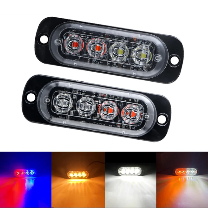 

4LED Car Strobe Warning Light Grill Flashing Breakdown Emergency Light Car Truck Trailer Beacon Lamp LED Side Light For Cars 12V