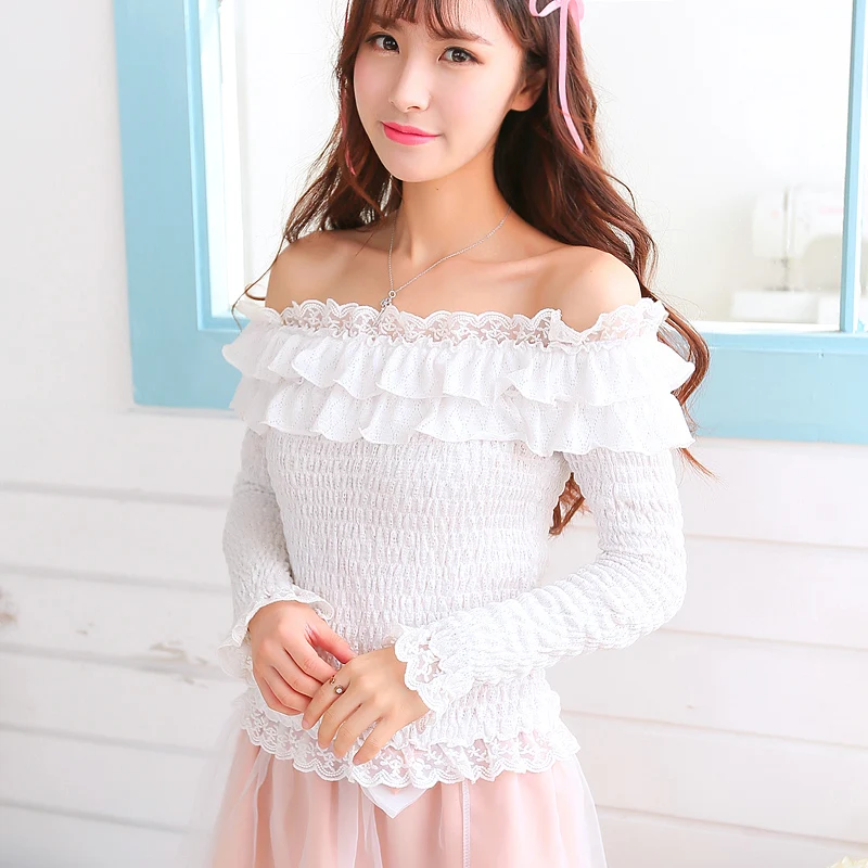 Sales Japan Style Ruffle Collar Boat Neck Cross Shoulder Whole Lace Top Long Sleeve Corset Shirt deep muscle massage system for soreness whole body relaxation fascia shoulder and neck massager meridian unblocking dms