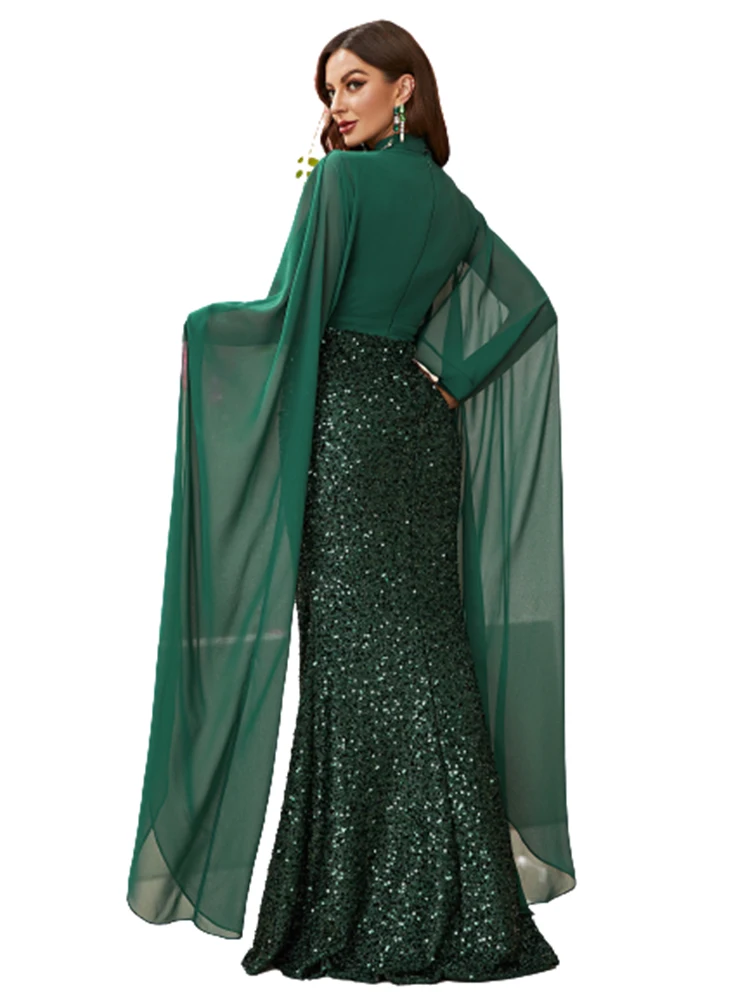 Mermaid Elegant Cape Sleeves Beaded Luxury Evening Dresses Gowns For Women Arabic Party Wedding Guest Party Dresses Prom Dress