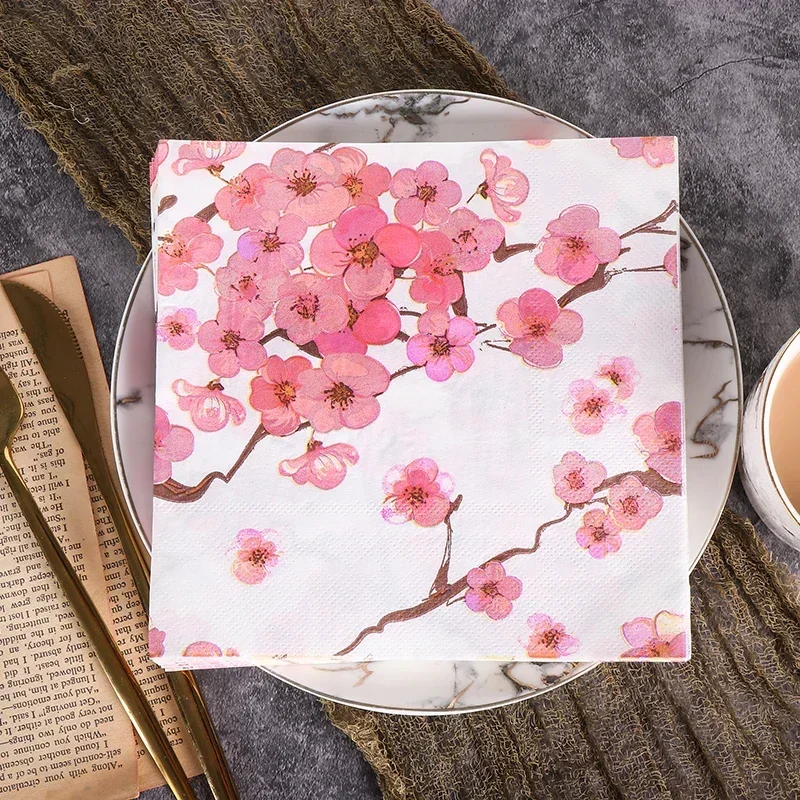 Paper Napkins Chinese Style Printing Wedding Pure Wood Pulp Plum Flower 20 Sheets 2Ply 33*33cm