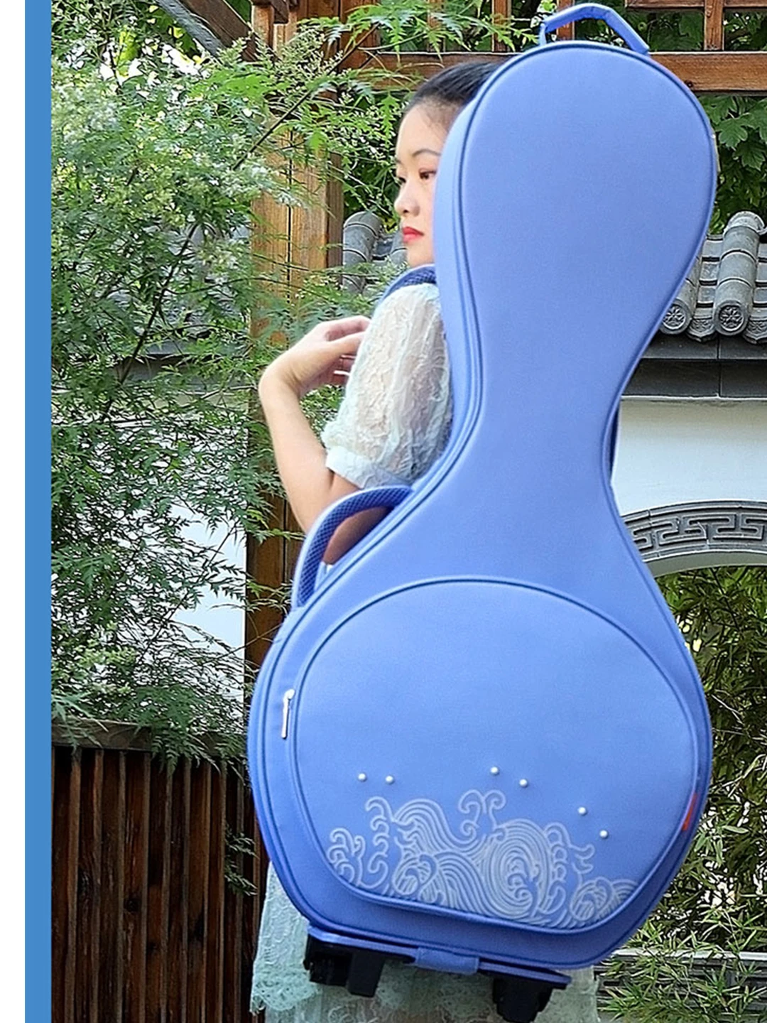 두꺼운 바퀴 달린 중형 밴조 가방 휴대용 악기 케이스 더블 숄더 백팩형 대형 밴조 가방 악기 가방