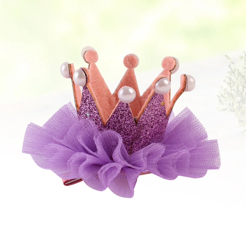

Children's Headwear Hair Accessories Lace Three-dimensional Crown Hairpin Birthday Gift Barrette (Purple)
