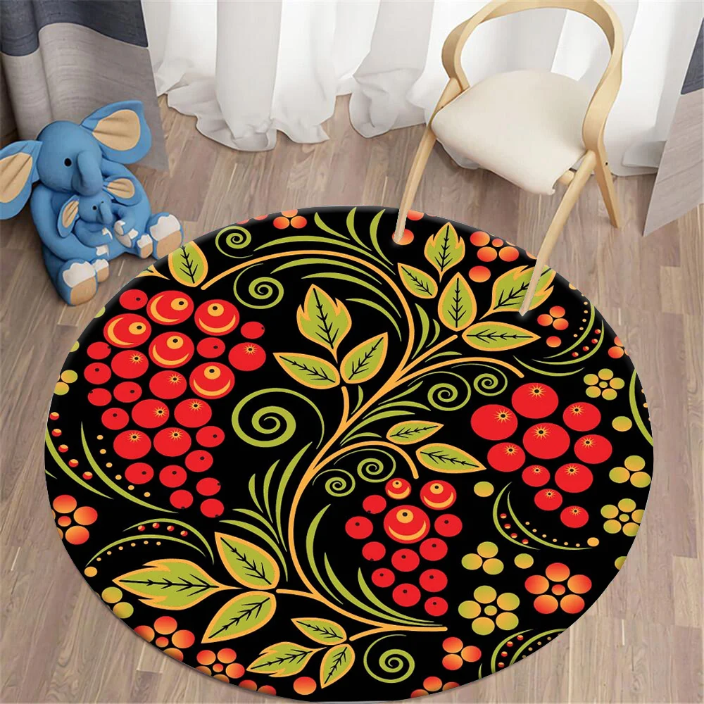 

CLOOCL Round Rugs Flower Fruit 3D Printed Anti-Slip Floor Mat for Living Room Bedroom Retro Pastoral Style Large Carpet