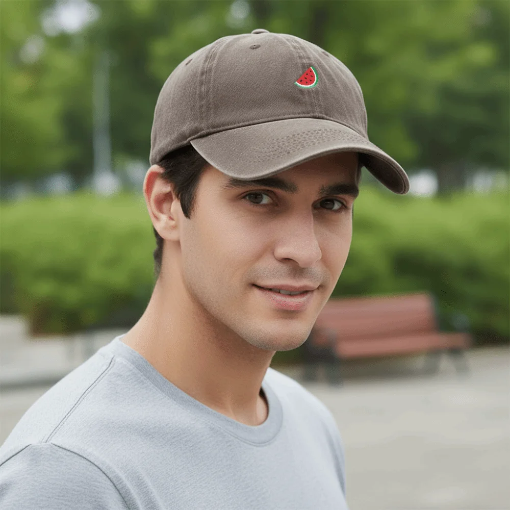 Retro-Baseballkappe mit Wassermelonen-Stickerei, Visier, gewaschene Baumwolle, Sonnenschutzhüte, Sonnenschutz, verstellbare Schirmmütze, Unisex – Detail 9