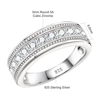 Newshe Genuine 925 Sterling Silver Half Eternity Brilliant Round Cut Cubic Zircon Wedding Rings for Men Trendy Jewelry - Image 6