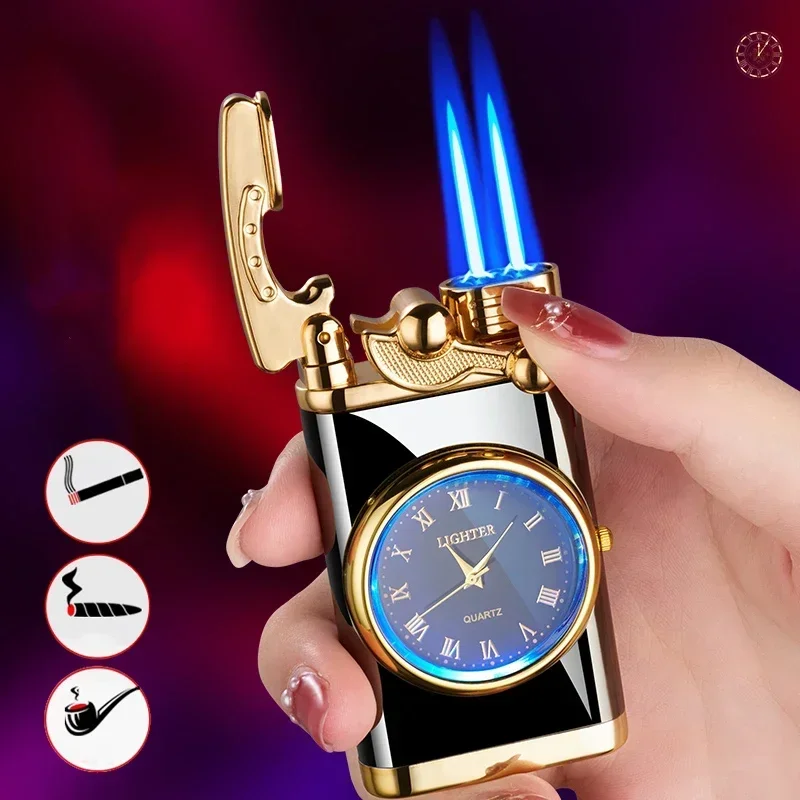 Windproof Gas Lighter Wrist Watch Cigar Lighter Outdoors Jet Double Tube Lighters Men Cigarette Accessories