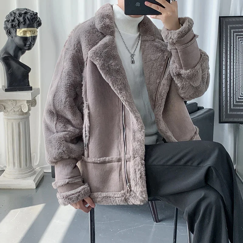 

Winter Faux Fur Straight Personality Thickening Fashion Men's Male Handsome Add Wool Warm Parkas Coat