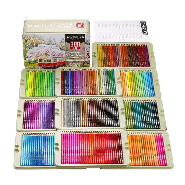 KALOUR – ensemble de crayons de couleur 120 180, boîte en fer blanc, noyau  de 3.8 MM, crayons de couleur doux et lisse à l'huile pour dessiner des